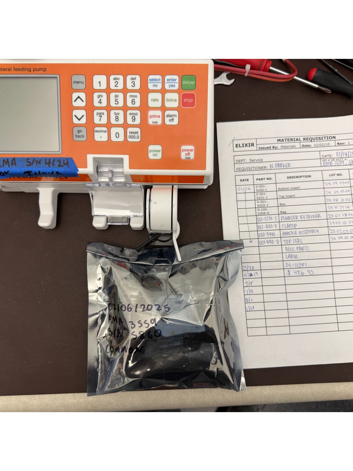 Second feeding pump model with replacement parts requisition