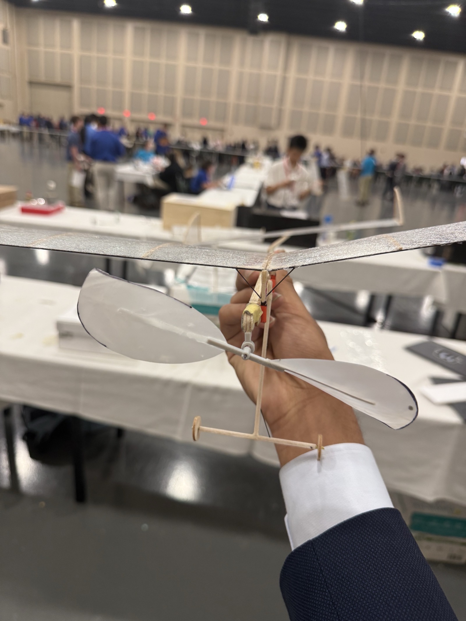 Rubber-band-powered self-propelled airplane, propeller detail